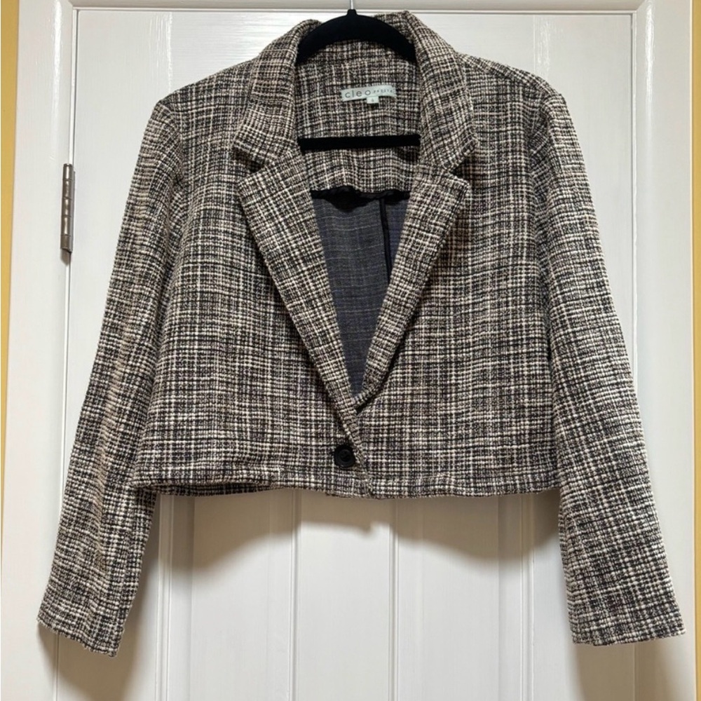 Cleo Petites Cropped Tweed Blazer - Textured Knit Jacket - Size Large Petite
